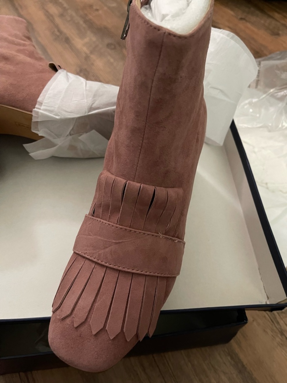 Fringed Suede Ankle Boots in Dusty Rose - Women STEVEN- by STEVE MADEEN